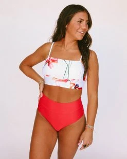 Nani Swimwear Textured Red Poppy Mid Rise Bottom